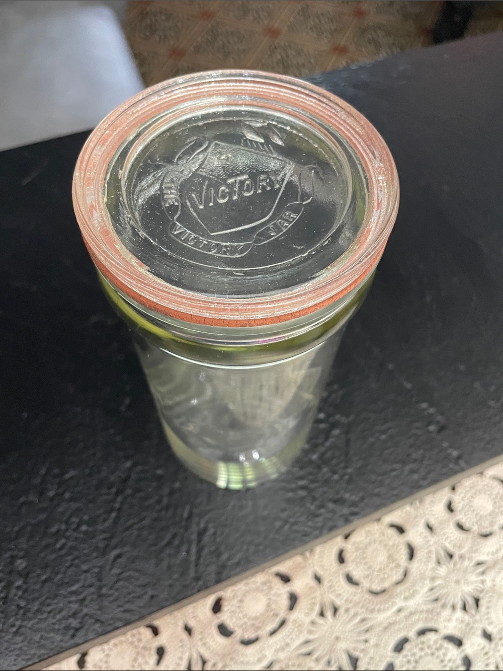 1921 Hazel Atlas Victory Glass Jar with Orange Seal Rim no cracks or chips.
